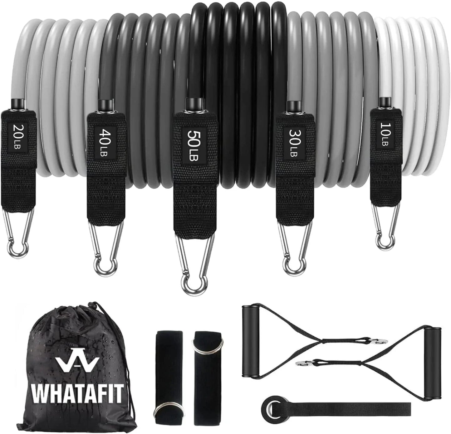Whatafit Resistance Bands Set, Exercise Bands with Door Anchor, Handles, Carry Bag, Legs Ankle Straps for Resistance Training, Physical Therapy, Home Workouts