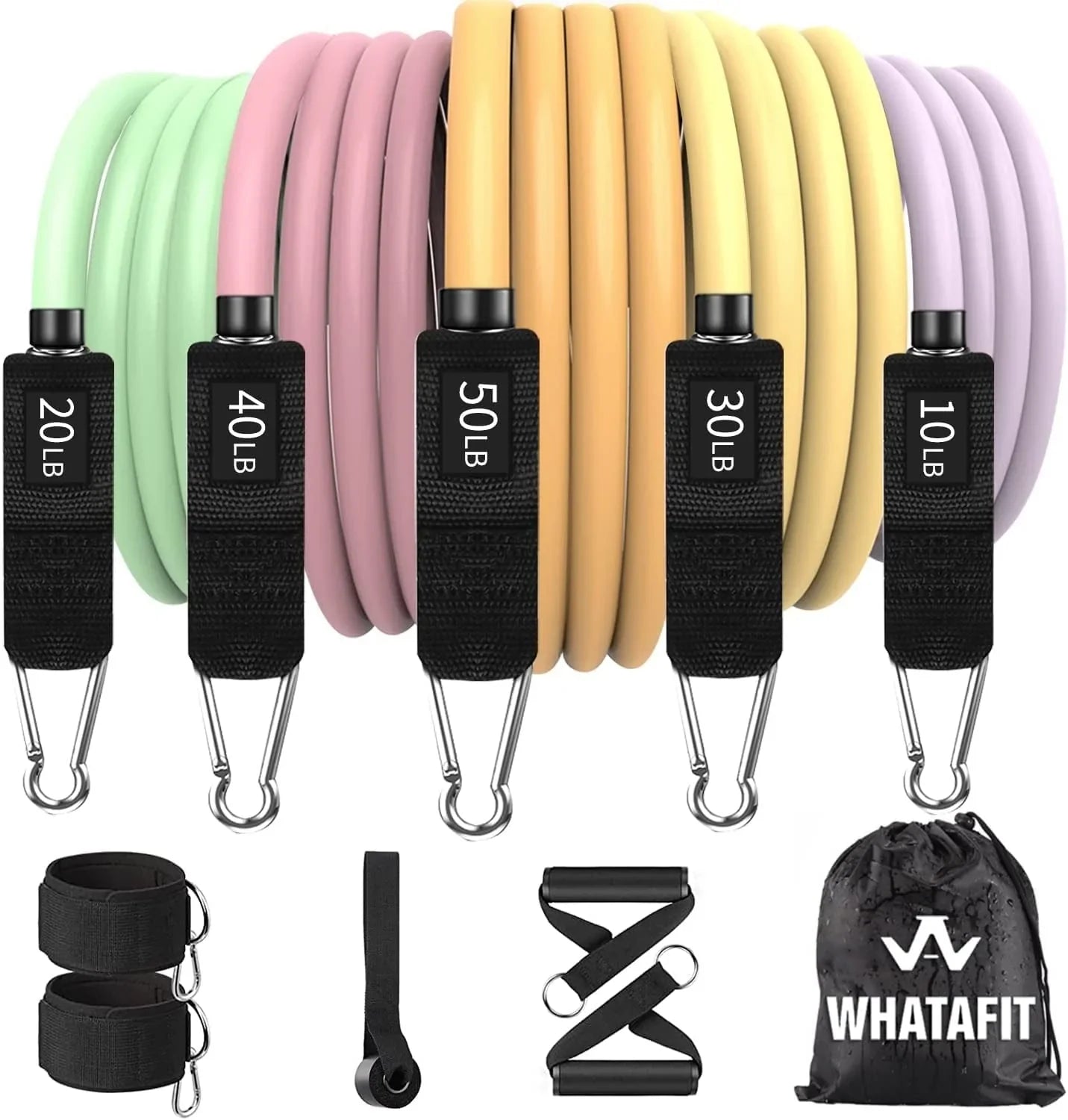 Whatafit Resistance Bands Set, Exercise Bands with Door Anchor, Handles, Carry Bag, Legs Ankle Straps for Resistance Training, Physical Therapy, Home Workouts