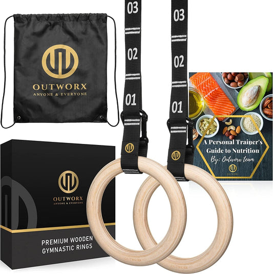 Wooden 1.25" Gymnastic Rings with Quick Adjustable Straps - Calisthenics Equipment for Home Full Body Workouts - Bodyweight Suspension Trainer - Outdoor Workout Olympic Pull up Rings - Fitness Gifts