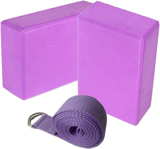 Xiangruicoltd 2Pcs Yoga Blocks + 1 Yoga Stretch Strap Set Eco Friendly Lightweight EVA Foam Comfortable Durable Firm Support Blocks Yoga Prop Brick Fit for Yoga,Pilates