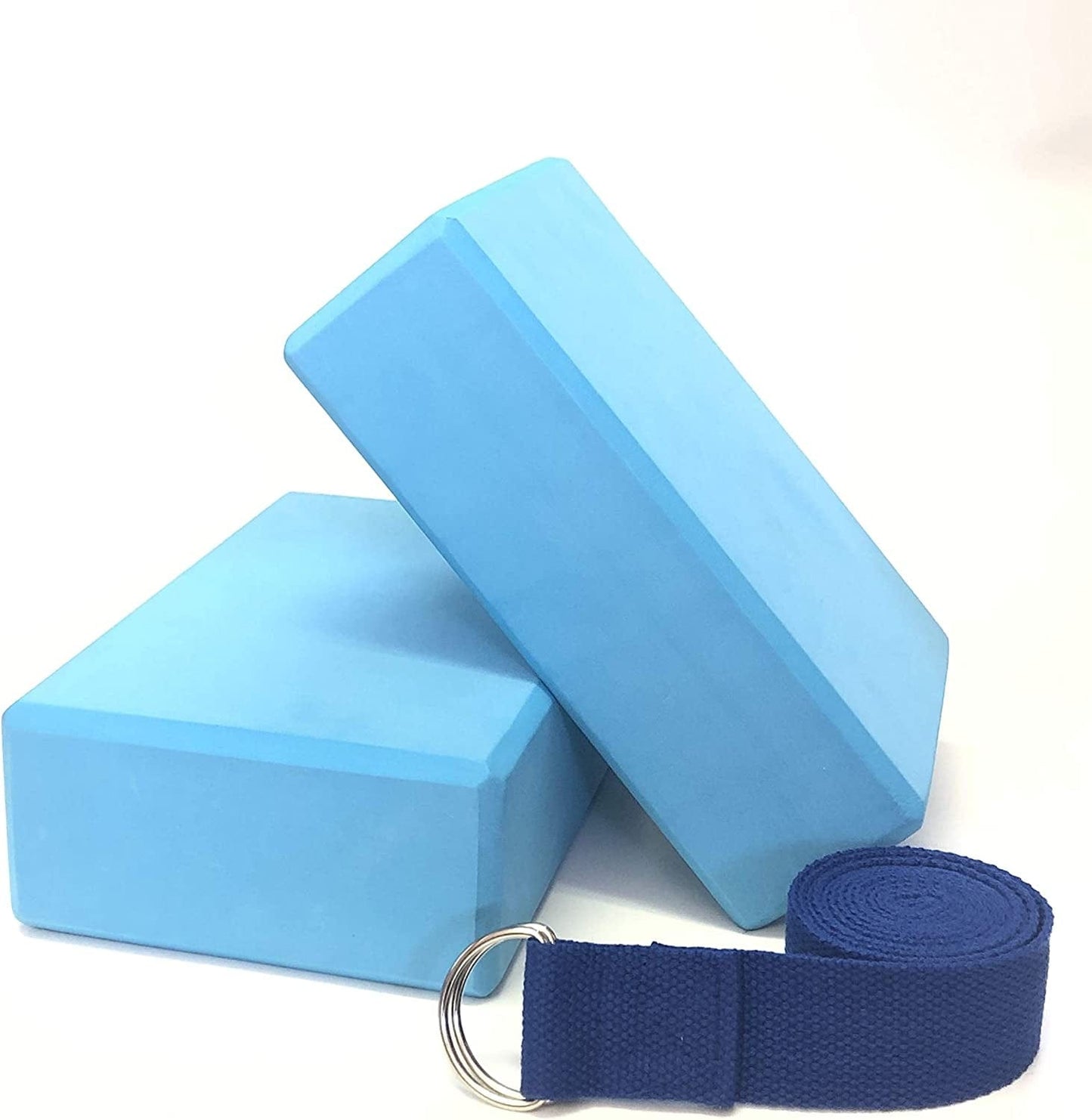 Yoga Block Set (2 Blocks and 1 Strap), Dense, Slip-Proof Blocks - Extra Long Yoga Strap