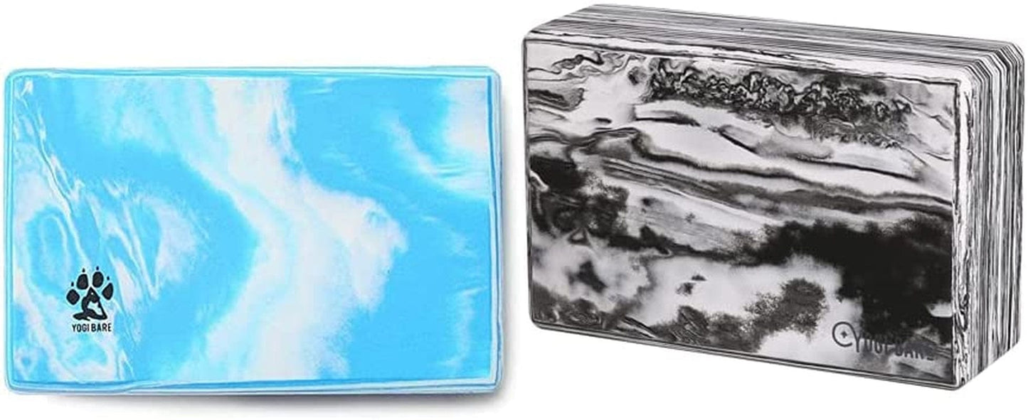 Yogi Bare X2 Pack Non Slip, EVA Foam Yoga Blocks - Improves Support and Balance - Latex & BPA Free - 8.8" X 6" Black, Blue Marble Block Bundle - for Yoga, Pilates, Stretching, Exercise & Meditation