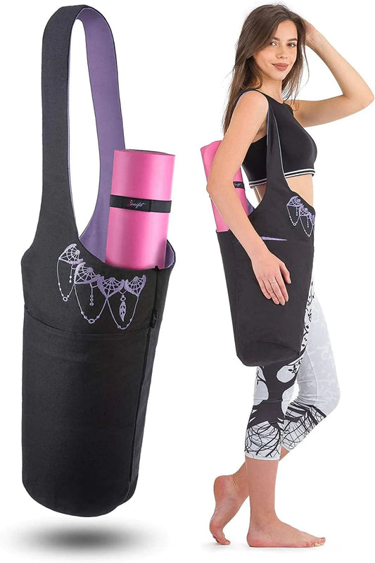 Zenifit Yoga Mat Bag - Long Tote with Pockets - Holds More Yoga Accessories. Cute Yoga Mat Holder with Bonus Yoga Mat Strap Elastics. Stylish and Practical Yoga Mat Bags and Carriers for Women