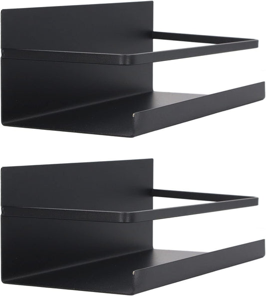 Zerodis Magnetic Spice Rack, Universal Magnetic Shelf Rounded Corners Design Space Saving with 4 Removable Hooks for Washing Machines (Black)