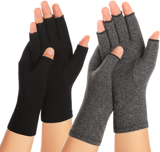 Zexhoor 2 Pairs Arthritis Compression Gloves for Women Men, Carpal Tunnel Pain Relief, Fingerless for Typing and Daily Work