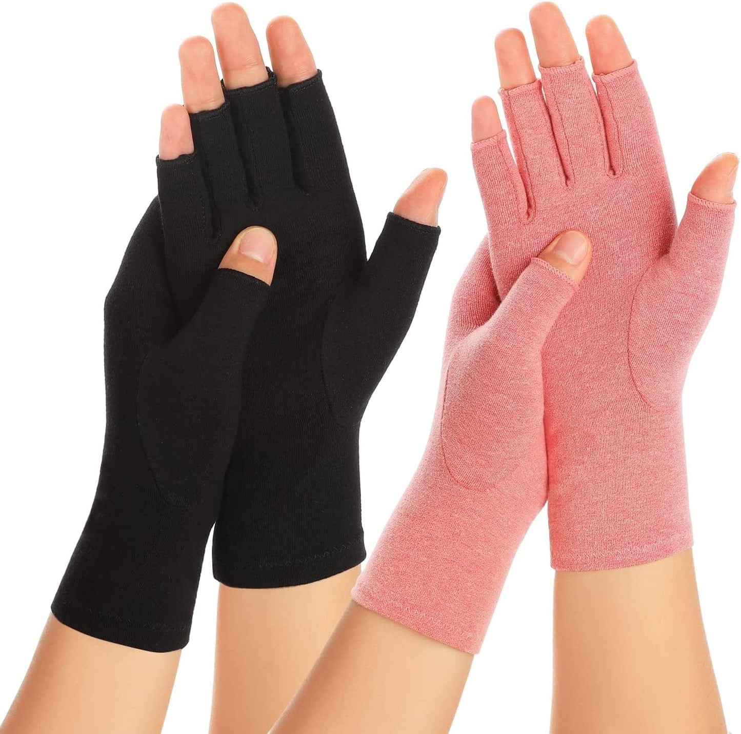 Zexhoor 2 Pairs Arthritis Compression Gloves for Women Men, Carpal Tunnel Pain Relief, Fingerless for Typing and Daily Work
