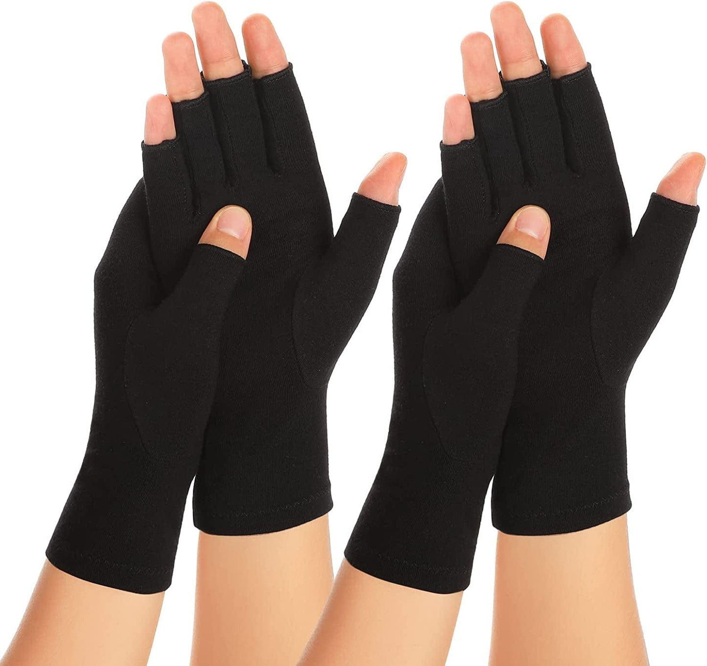 Zexhoor 2 Pairs Arthritis Compression Gloves for Women Men, Carpal Tunnel Pain Relief, Fingerless for Typing and Daily Work