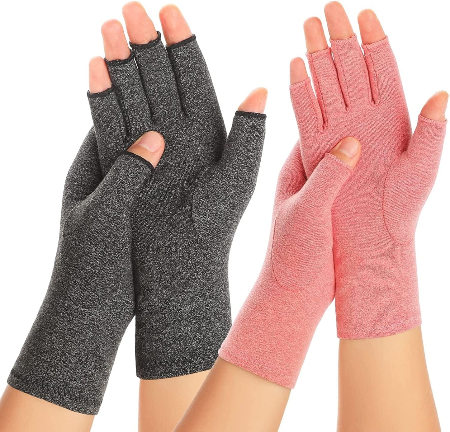 Zexhoor 2 Pairs Arthritis Compression Gloves for Women Men, Carpal Tunnel Pain Relief, Fingerless for Typing and Daily Work
