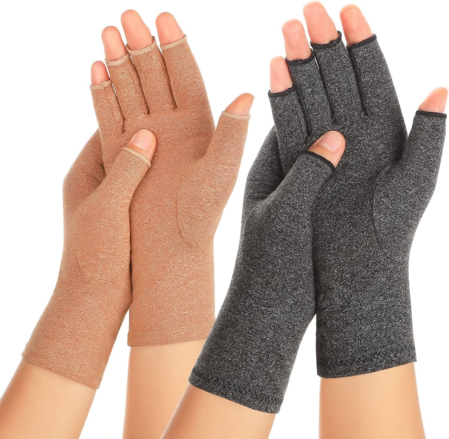 Zexhoor 2 Pairs Arthritis Compression Gloves for Women Men, Carpal Tunnel Pain Relief, Fingerless for Typing and Daily Work