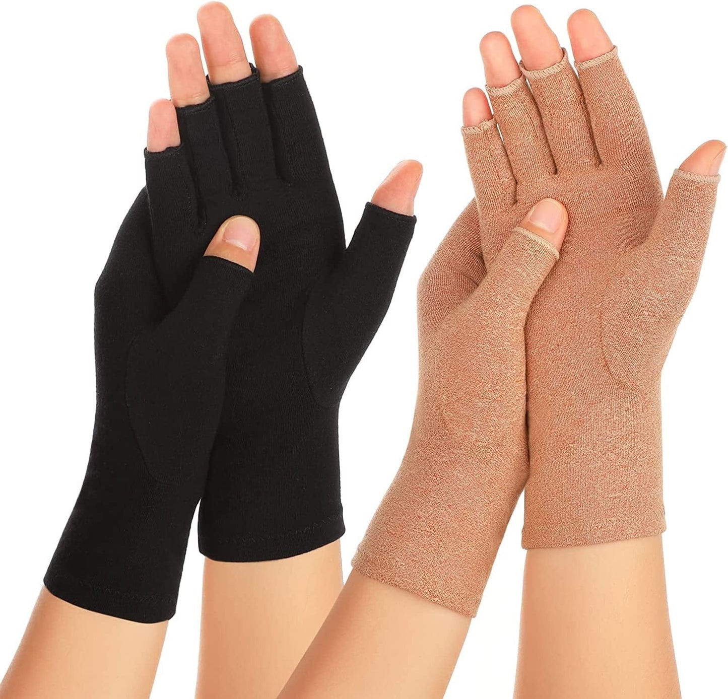 Zexhoor 2 Pairs Arthritis Compression Gloves for Women Men, Carpal Tunnel Pain Relief, Fingerless for Typing and Daily Work