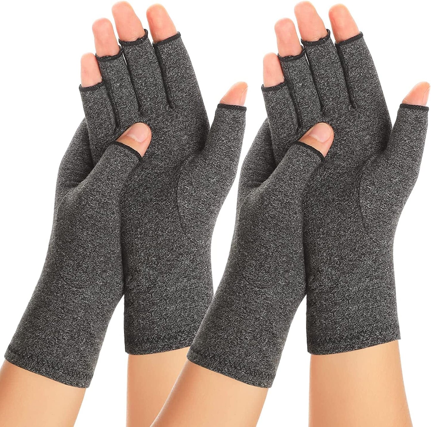 Zexhoor 2 Pairs Arthritis Compression Gloves for Women Men, Carpal Tunnel Pain Relief, Fingerless for Typing and Daily Work
